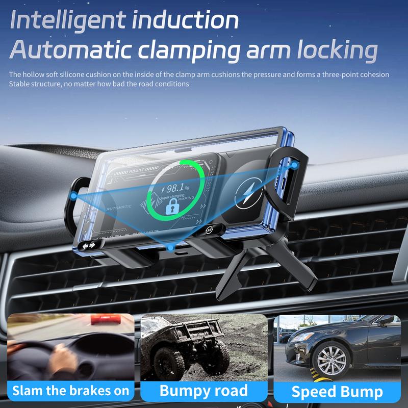 Dual Coil Wireless Charger Car Mount Stand